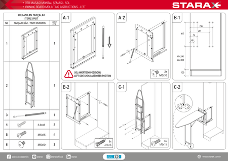 S-6611-G DESKA DO PRASOWANIA SKŁADANA Z HAMULCEM SZARA