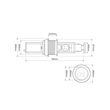 gniazdo fi60 3x230V Kolor czarny/biały/inox