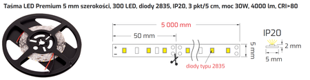 LED taśma 2835 30W neutralna biala 5mm