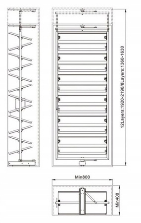 Kosz obrotowy na buty PREMIUM – 12 poziomów, Wysokość 1910-2110 mm obrót 360°, kolor mocca