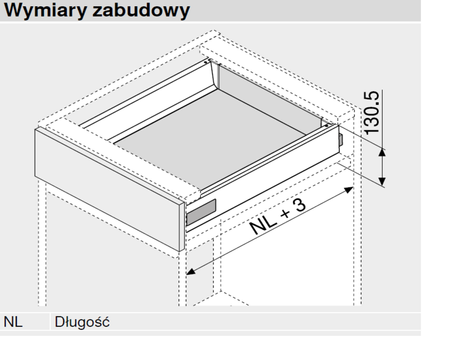 Bok szuflady TANDEMBOX, wys. K (115 mm), dł.=450 mm, lewy/prawy, do TANDEMBOX antaro