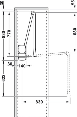 Hafele - wieszak opuszczany, 2004, do montażu na ściance bocznej, udźwig 10 kg