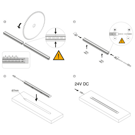LED PYXIS - oprawa wpuszczana (24V) ciepła biel (2700K), długość 2,3m, czarny anodowany