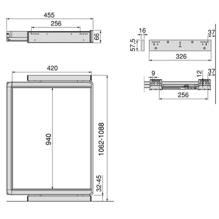 Rama Quartz z cichym domykiem i prowadnicami M110, tytanowa