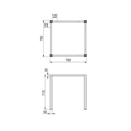 Emuca - nogi kwadratowe i rama stołu, 1150x750mm, biały