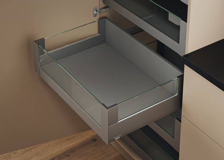 Front do szuflada wewnętrzna z elementem dekoracyjnym, KB=1200 mm, do przycięcia, do MERIVOBOX, kolor - szary indium mat