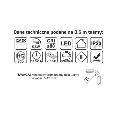 LED taśma COB 55W ciągła linia