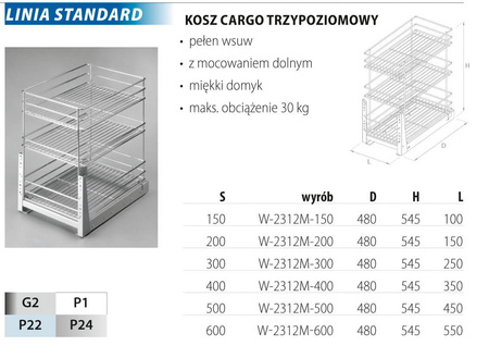 Cargo MINI 60, 3poziomy, srebrne