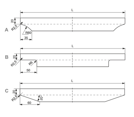 Zobal - uchwyt do szafek dolnych UKW-10-Aluminium (C-0), Typ A