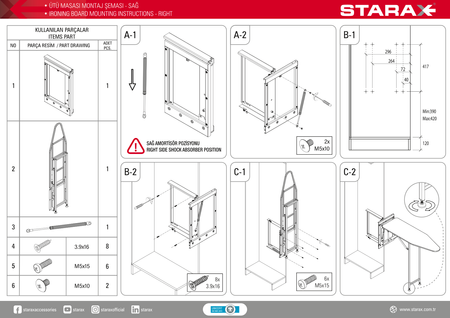 S-6611-G DESKA DO PRASOWANIA SKŁADANA Z HAMULCEM SZARA