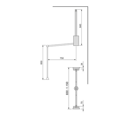 Emuca - Pantograf Hang, 830 - 1150, Malowane na czarno