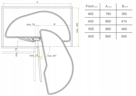 Girasolo półka do szafki narożnej 500 mm, lewa, 55GS000150XF0L0 C