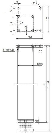 noga kwadrat 60x60 H-1100 ALU