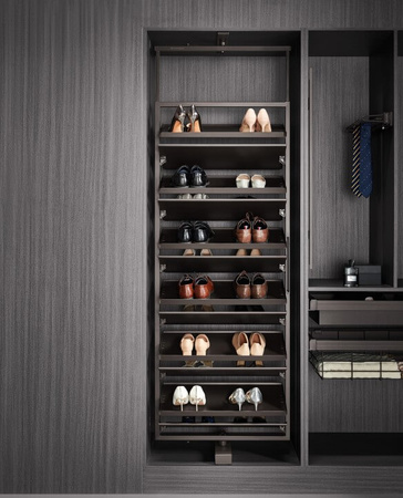 Kosz obrotowy na buty PREMIUM – 12 poziomów, Wysokość 1910-2110 mm obrót 360°, kolor mocca