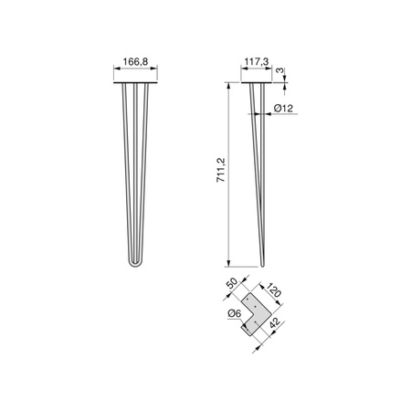 Emuca - Hairpin 3 Rod - pakiet 4 nóg stołowych, wysokość 710mm, , czarny