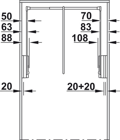 rama dystansowa, do wieszaka opuszczanego 2004, dystans 20 mm, możliwość układania w stos