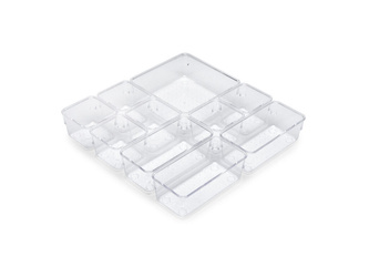 Emuca - CUBE - Zestaw 10 pojemników do szuflady, Plastik, Przezroczysty